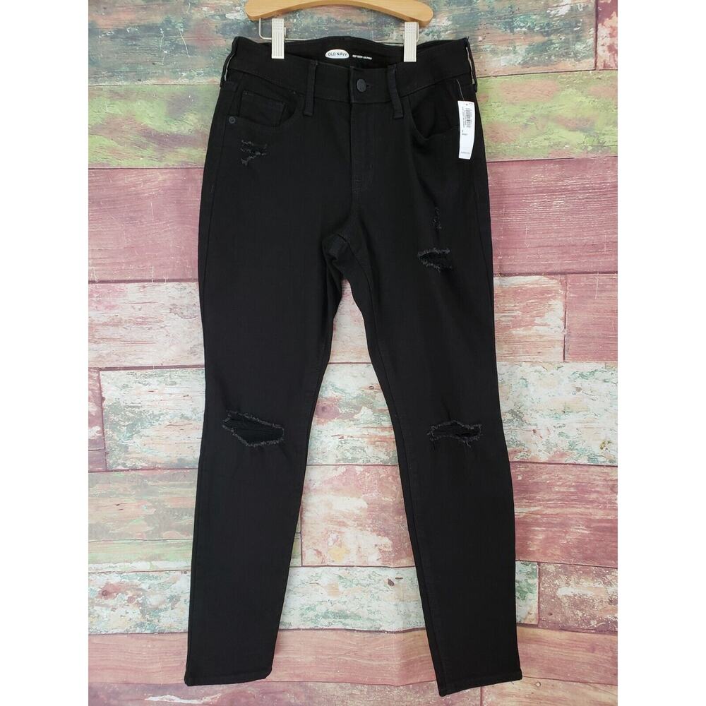 NEW Old Navy Mid-Rise Distressed Pop Icon Skinny Jeans -‎ Black 2 SHORT #448262